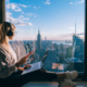 girl looking out listening to a podcast